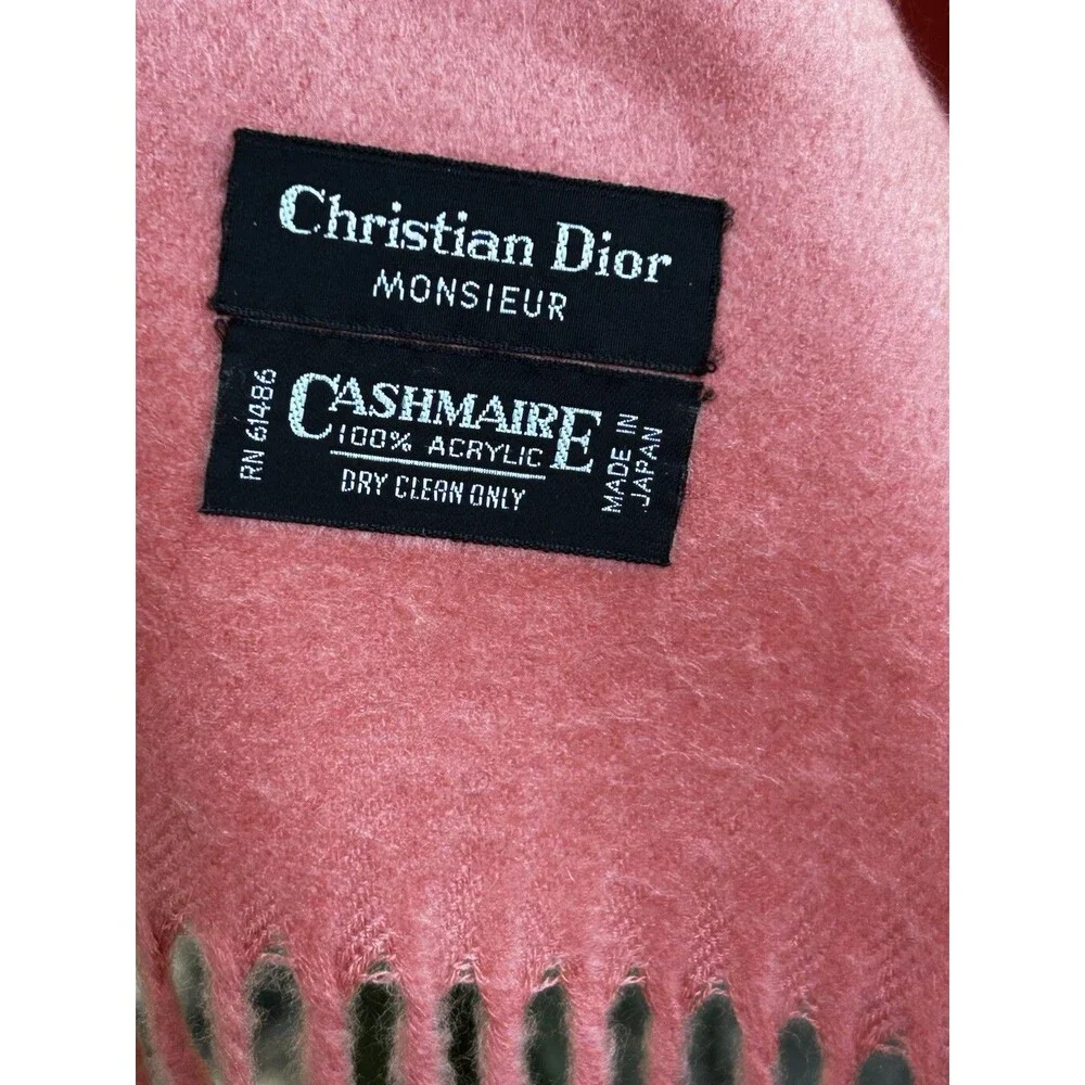 Christian Dior Monsieur Scarf Cashmaire Acrylic Fringe SOFT Salmon Preppy Classy